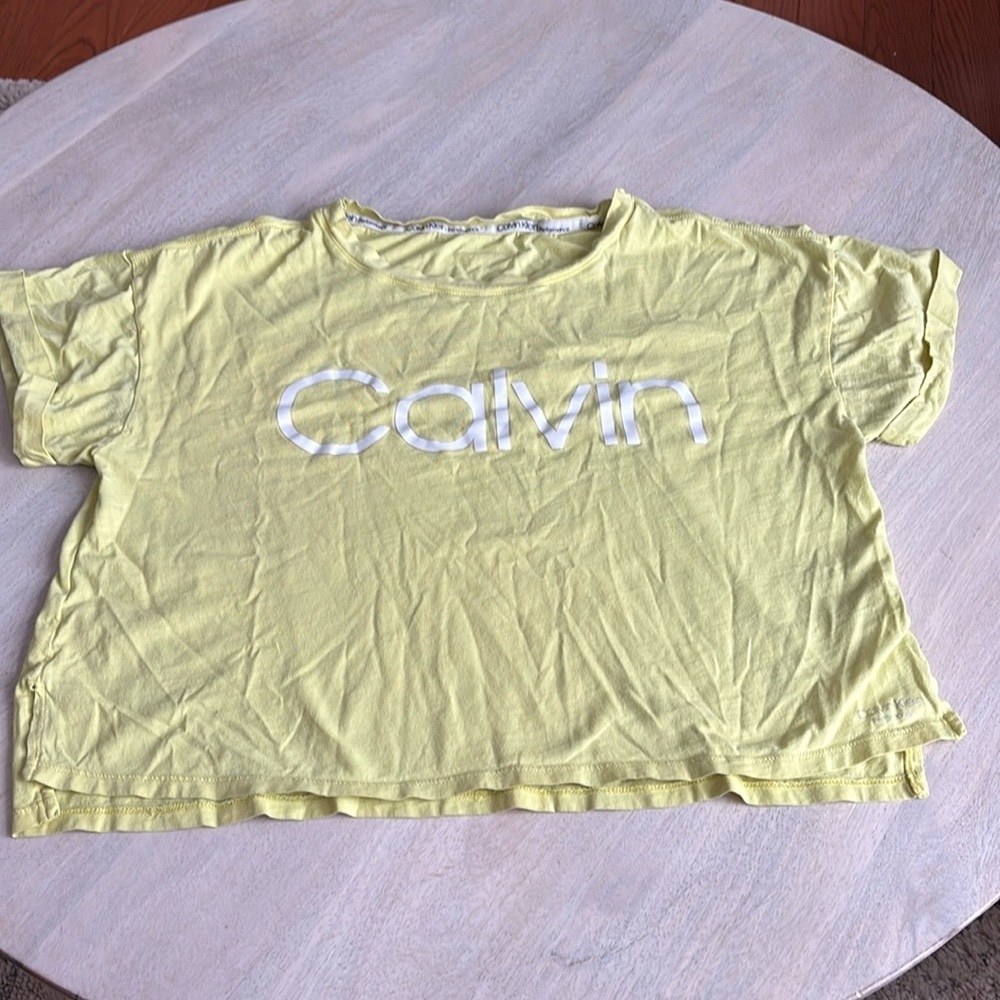 Calvin Klein Performance medium woman’s top- greenish- yellow color crop top.
